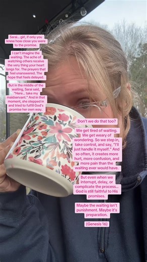 Sarai… the waiting had to be so heavy. Watching others receive the very thing your heart longed for. Feeling the ache of delayed promises and unanswered prayers. I can only imagine the pain. But in the middle of that waiting, she stepped in and said, “Here, take my maidservant,” trying to help God’s promise come to pass in her own way. Don’t we do that too? We get tired of waiting. We get weary of wondering. So we step in, take control, and try to make things happen ourselves… and often it bring