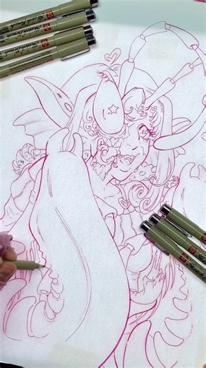 Wes on Instagram: "I’m inking my oc, Lily, with sketch brush micron pens. But technically, microns can come in two other brush nibs. There’s also a traditional brush nib for microns, as well as PN microns. For this ink drawing, I’m using sketch brush microns from @sakuraofamerica on Bristol paper from @strathmoreart . . . . . . . #artprocess #ocart #pendrawing #inkdrawing #lineart #artistsofinstagram #ocdrawing #bugart #micronpen #penandinkart"