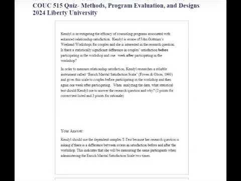 COUC 515 Quiz- Methods, Program Evaluation, and Designs 2026/2027 Liberty University