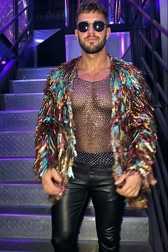 Bold Men's Mesh Rhinestone Top & Fringe Jacket | Nightout Outfits #mensfashion n#rhinestoneart