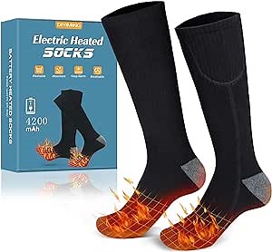 Heated Socks, Upgraded Rechargeable Thermal Electric Socks for Men & Women, Winter Warm Cotton Socks with 3 Levels Settings 4200mAh Battery for Outdoor Cycling Camping Hiking Skiing