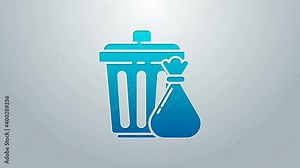 Blue line Trash can and garbage bag icon isolated on grey background. Garbage bin sign. Recycle basket icon. Office trash icon. 4K Video motion graphic animation