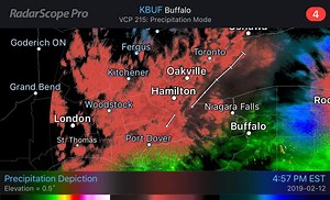 Radar is showing mixed precipitation from London through Hamilton and the GTA. A freezing rain warning remains in effect for London and winter storm warning continues for the City of Hamilton and Toronto. | Ontario Storm Tracker