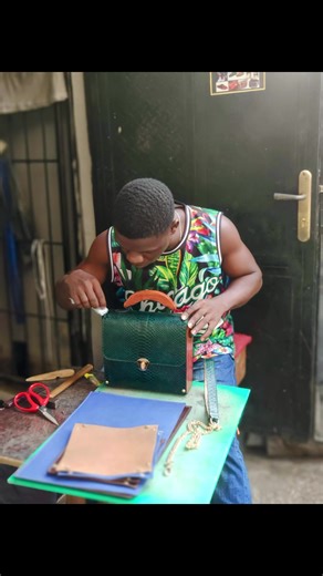 Handmade Leather and Wood Bag from Snake Skin