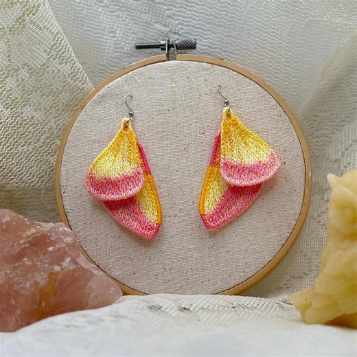 Rosy Maple Moth Wings - Whimsical Embroidered Earrings - Fairy Nature Jewelry - Etsy Australia