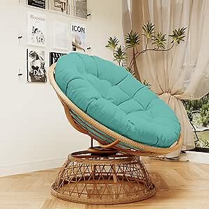 Joyside 36'' Wicker Papasan Lounge Chair with Cushion and Sturdy Frame, 360 Swivel Base, Aqua Blue