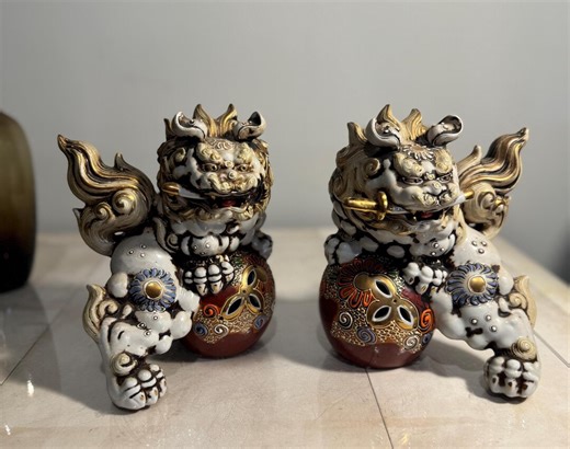 Guardian Foo Dog Sculptures Pair | NEW YEAR Symbolism | Hand-finished Ceramic Lions | Feng Shui Protection Figures | Vintage - Etsy