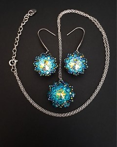 Preciosa Crystal AB Jewelry Set, Handmade Turquoise Blue Necklace and Earrings, Statement Jewelry Gift for Her - Etsy UK