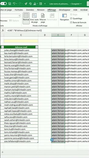 Regroupe toutes les adresses mail d’un tableau Excel dans une seule cellule