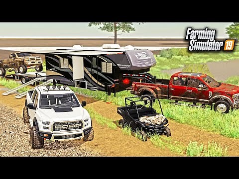 LIFTED DIESEL TRUCKS MUDDING! LIFTED RAPTOR & CUSTOM TRAILER (ROLEPLAY) | FARMING SIMULATOR 2019