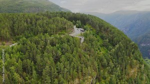 Aerial footage of Stegastein Viewpoint.Experience the spectacular viewing platform, 650 metres above Aurlandsfjord.