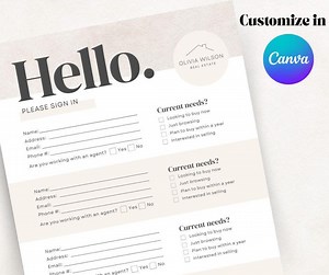 Printable Open House Sign-in Sheet for Realtors | Editable Buyer Registration Template - Etsy Canada