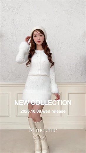 𝐌 𝐦𝐞 𝐞𝐦𝐞 / エムミーエメ on Instagram: "⁡ ⁡ October 1st collection 2025.10.08 (wed) new release ⁡ 全体に施されたビジューとファーがフェミニンかつエレガントなニットワンピース ⁡ ┈┈┈┈┈┈┈┈┈┈┈┈┈┈┈┈┈┈┈┈ WEB PRE RELEASE ◾︎WEB:10/8(水)20:00〜発売 (オンラインショップでご購入いただいたお客様は10月中旬より順次発送致します。) ┈┈┈┈┈┈┈┈┈┈┈┈┈┈┈┈┈┈┈┈ ⁡ #ビジューファーニットワンピース color:WHT/BLK size:FREE price:¥19,800+tax ⁡ 【point】 ・折り返しのデザインがセットアップ風になっており1枚でスタイリングが決まる ・ほどよく体のラインを拾い、スタイルアップ効果も ・袖と裾に施されたファーとランダムビジューがエレガント ⁡ #mmeeme #エムミーエメ #エムエメ"