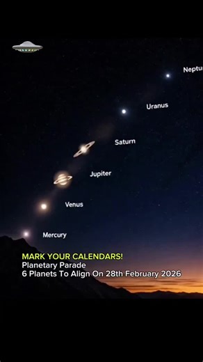 MARK YOUR CALENDARS 🪐✨ On 28th February 2026, the sky puts on a rare show — a planetary parade of 6 worlds lining up in our cosmic neighborhood. From shimmering dots to bright wanderers, this alignment is a reminder that we’re living inside a perfectly choreographed solar system. Step outside, look up, and watch the planets share the same stage 🌌 #PlanetaryParade #Space #Astronomy #SolarSystem #universe