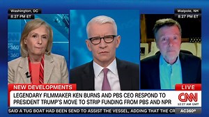 "For some of our stations, particularly in small communities... it is hard to imagine how those stations will exist": PBS CEO Paula Kerger and legendary documentary filmmaker Ken Burns discuss the impact of Pres. Trump's executive order targeting funding to public broadcasting. | Anderson Cooper 360