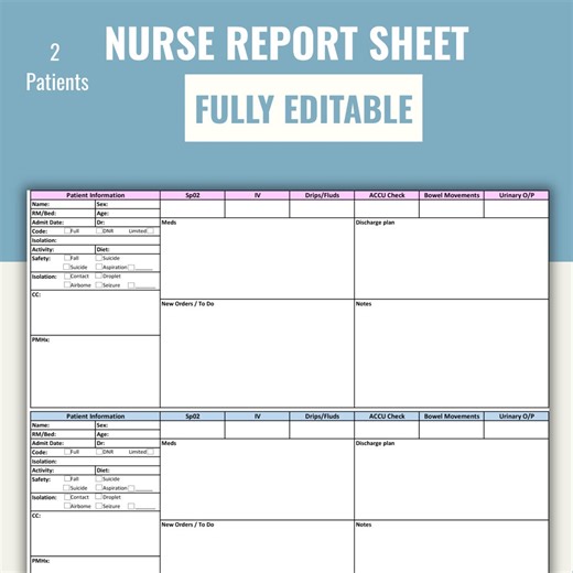 Printable Nurse Report Sheet Template | ICU / Ward | Editable, A4 - Etsy UK
