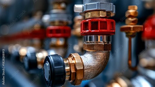 Detailed view of industrial heating system with pipes and connections for modern buildings