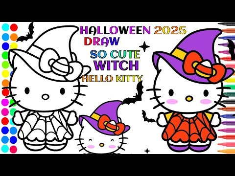 How to draw so cute witch kitty step by step - Drawing a Hello Kitty in a witch costume cartooning