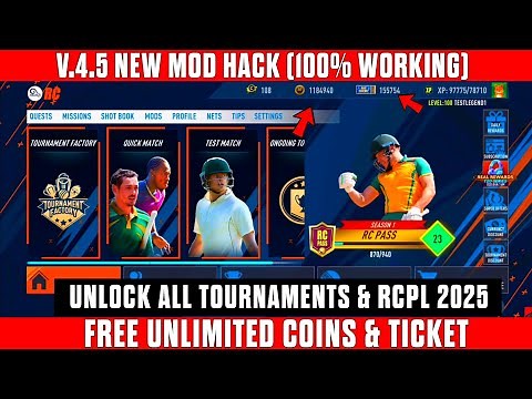 Real Cricket MOD Hack File | V.4.5 | Free Unlock RCPL Auction | Free Unlimited Coins & Ticket 💯 work