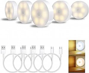 Foyoconven Motion Sensor Light Indoor Rechargeable,Led Night Light Room Decor Aesthetic,Hallway Closet Stair Under Cabinet Lights Wireless,Wall Lights for Kids Baby|5Pack-Warm
