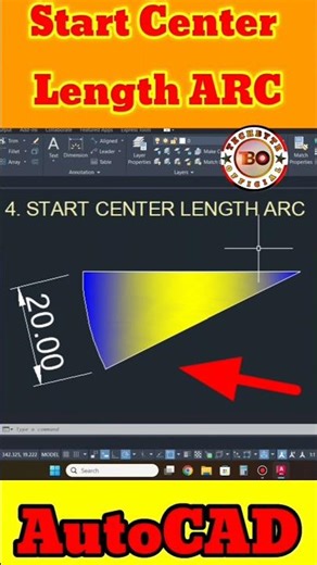 AutoCAD Arc: Start Center Length Command#shorts#autocad #automobile #drawing