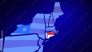 Connecticut CT USA United States America Flag Map 3d Animation
