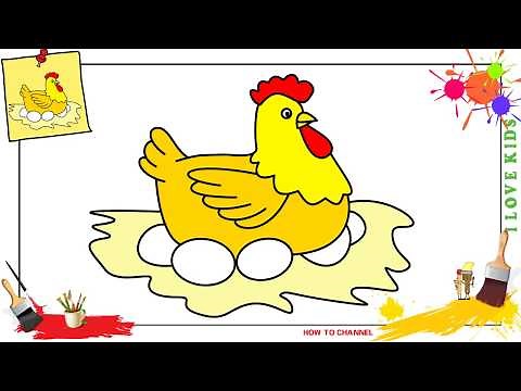 How to draw a chicken (hen and egg) EASY step by step for kids, beginners
