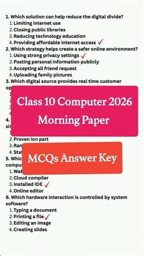 class 10 computer morning paper Solution fbise 2026 / MCQs key / class 10 today computer paper
