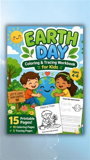 Earth Day Activities for Kids 🌍 | Printable Coloring & Tracing Worksheets (Ages 4–6)