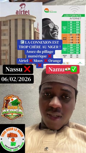 📶 LA CONNEXION EST TROP CHÈRE AU NIGER ! Assez du pillage numérique ❌ Airtel ❌ Moov ❌ Orange ❌ Le peuple souffre pendant que les puces étrangères étranglent nos poches. 📉 Internet cher, qualité faible, trop c’est trop ! ✅ Vive la puce du pays – Télécom national ✅ Vive le ministre de la Communication ✅ Vive le CNSP pour la souveraineté numérique 🇳🇪 Le Niger doit contrôler ses réseaux. ✊🏾 Internet accessible = développement réel. 📲 Partage pour que ça change ! #NigerDebout #SouveraineteNumer