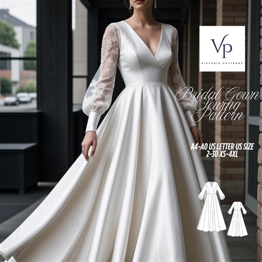 Surplice Wedding Ball Gown Sewing Pattern, Puff Sleeve (A4 A0 US XS-4XL) (digital Download) - Etsy