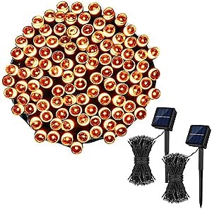 Solar Christmas String Lights,72FT 200 LED 8 Modes Solar Powered Christmas Lights Outdoor String Lights Waterproof Fairy Lights for Garden Party Wedding Xmas Tree (2, Orange)