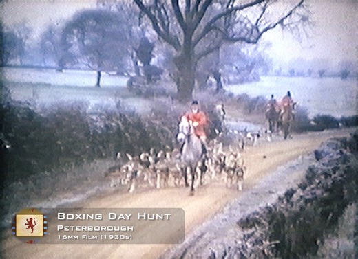 Boxing Day Hunt - Peterborough (1930s). Cathedral Square (formerly Market Square) can be seen briefly at the end of the film clip. This is a VHS to digital transfer from the original 16mm film - the film originates from the Paten family collection. The particular film reel from which this clip is taken has been adopted by Fenland on Film and will be retransfered to digital 4K at some point this year. | Fenland on Film