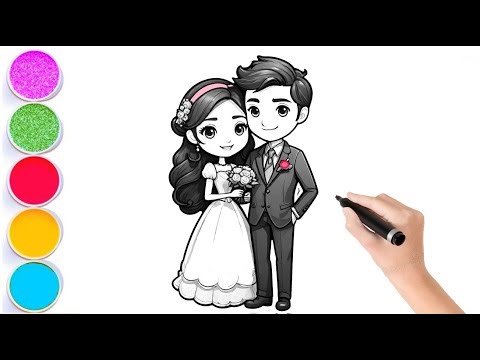 How To Draw Bride and Groom For Kids - Cute Couple Drawing Easy