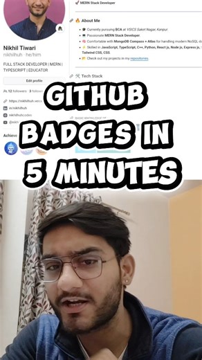 Nikhil Tiwari on Instagram: "Want GitHub badges without paying anything? 👀 [Quickdraw badge – create & close an issue fast] [Pull Shark badge – open & merge pull requests] [YOLO badge – collaborate using reviewers] Boost your GitHub profile the right way 🚀 Save this & try it today. #github #developers #coding #webdevelopment #opensource"
