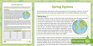 Fifth Grade Spring Equinox Fact File and Vocabulary Questions
