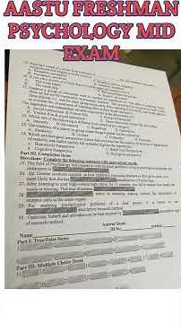 PSYCHOLOGY Mid Exam Questions | Addis Ababa Science and Technology University (AASTU)