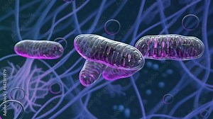 The cellular organ, mitochondrion, is the energy production center of the animal organism. 3d animation