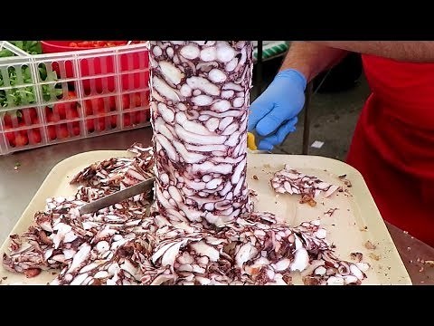 Octopus Kebab. First Time Ever Seen, in Italy. Food & Street Food