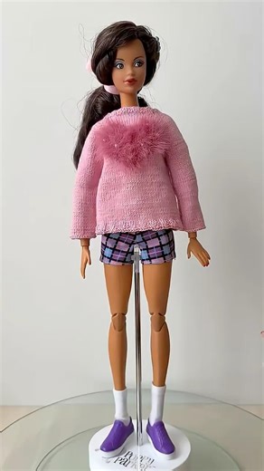 Complete Barbie doll outfit assembly: plaid shorts & cozy sweater #barbie #ootdfashion #diycraft