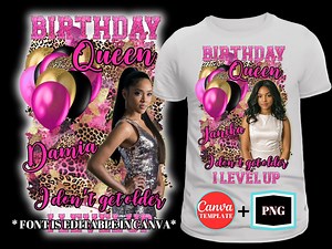 Birthday Shirt With Photo, Birthday Queen, PNG & Canva Template, Personalized Name and Photo, Hot Pink Leopard Luxury Bday Sublimation, DTF - Etsy