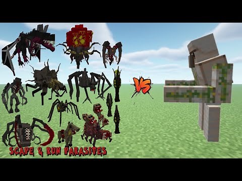 All parasites (Scape and Run Parasites MOD) VS. Mutant Iron Golem (Mutant Mobs MOD) in MINECRAFT.