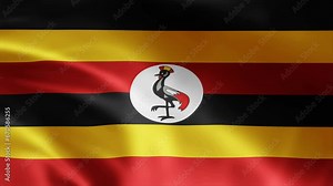 Uganda flag is waving 3D animation. Uganda flag waving in the wind. National flag of Uganda. Flag seamless loop animation 4k
