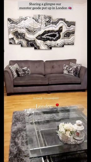 3.2K views | Finally it's installed ! Our 8ft by 4ft, five panel geode is up on the wall and we are super excited to show the glimpse of the beauty in London  . . . . . #geode #instalike #artinstallations #artlover #artlocaldesigns #studioart #suratartist #londonart #london #interiordesign #wallgeode #monochrome #monochromegeode #blackgeode #livingluxury #livingroomdecor | Art Local - Studio by Sapna Gohil | Facebook