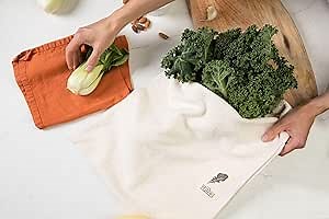VEJIBAG Extra Large | Certified Organic Cotton Vegetable Crisper Bags | Produce Bags to Keep Lettuce & Veggies Fresh | Reusable, Eco-Friendly, Biodegradable, Machine Washable/Dryable | Made in USA