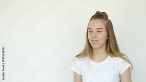 beautiful young girl on white background, happy beautiful young woman