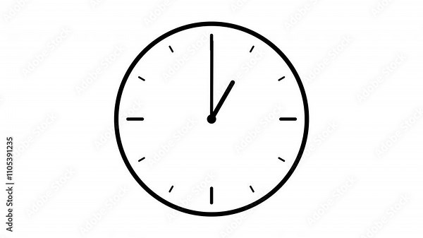 Timelapse of spinning clock animation in a 12-hour loop for alpha channel or tint layer. Seamless motion animated footage of a black-colored watch with moving hands, representing the concept of time