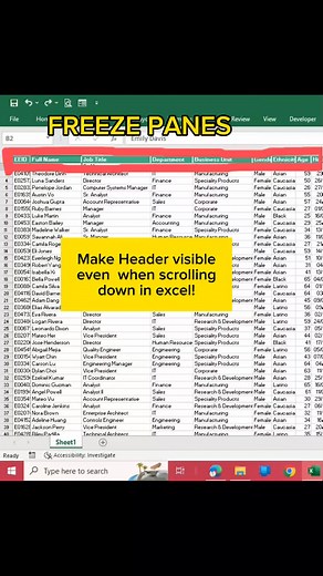 13K views · 94 reactions | Make Header visible even when scrolling down in excel! Freeze Panes Shortcut! #freezepane #shortcuts #shortcutkeys #Quick #pro #AdvanceExcel #VBA #msexcel #automatic #excel365 #Expert #Excellent #fypシ゚ #worksmarternotharder | EXCELlent Choice - Excel Tips and Tricks | Facebook
