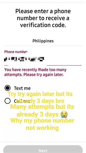 i have my phone number and code verification not working