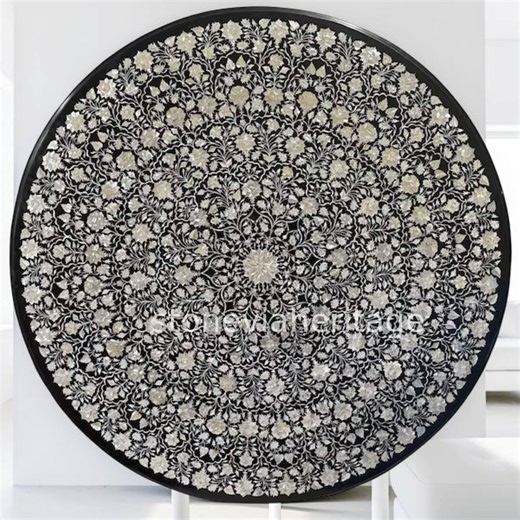 Handmade Black Marble Round Dining Table – Floral Mother of Pearl Inlay Luxury Furniture for Hallway & Home Decor - Etsy